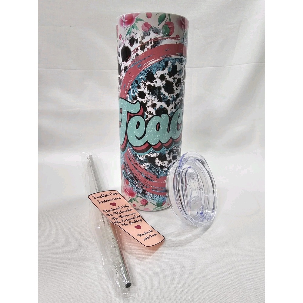 Teacher Animal Print Flowers Paint Stripe 20oz Stainless Steel Skinny‎ Tumbler